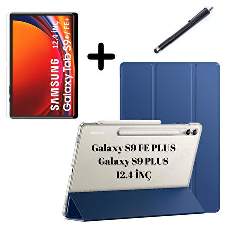 Samsung Galaxy Tab S9 FE Plus/S10 Plus/S9 Plus Kılıf SET PU Deri Smart Tablet Kilifi Ekran Koruyucu + Kalem
