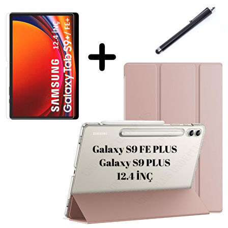 Samsung Galaxy Tab S9 FE Plus/S10 Plus/S9 Plus Kılıf SET PU Deri Smart Tablet Kilifi Ekran Koruyucu + Kalem