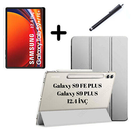 Samsung Galaxy Tab S9 FE Plus/S10 Plus/S9 Plus Kılıf SET PU Deri Smart Tablet Kilifi Ekran Koruyucu + Kalem