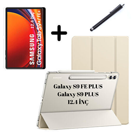 Samsung Galaxy Tab S9 FE Plus/S10 Plus/S9 Plus Kılıf SET PU Deri Smart Tablet Kilifi Ekran Koruyucu + Kalem