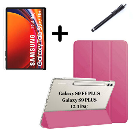 Samsung Galaxy Tab S9 FE Plus/S10 Plus/S9 Plus Kılıf SET PU Deri Smart Tablet Kilifi Ekran Koruyucu + Kalem