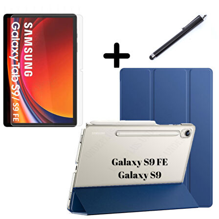 Samsung Galaxy Tab S9 FE / S9 Kılıf SET PU Deri Smart Tablet Kilifi Ekran Koruyucu + Kalem