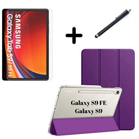Samsung Galaxy Tab S9 FE / S9 Kılıf SET PU Deri Smart Tablet Kilifi Ekran Koruyucu + Kalem