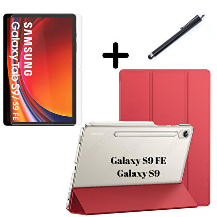 Samsung Galaxy Tab S9 FE / S9 Kılıf SET PU Deri Smart Tablet Kilifi Ekran Koruyucu + Kalem