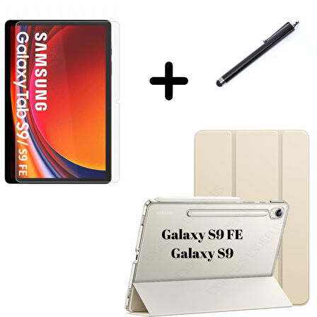 Samsung Galaxy Tab S9 FE / S9 Kılıf SET PU Deri Smart Tablet Kilifi Ekran Koruyucu + Kalem