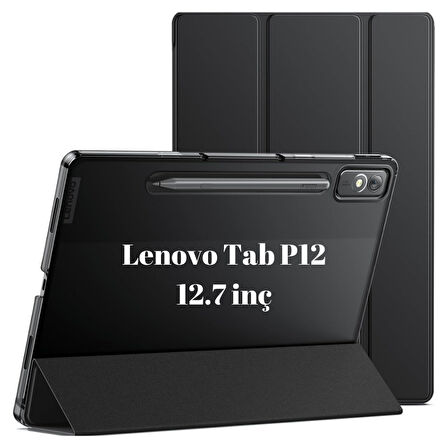 Lenovo Tab P12 12.7inç TB370FU Kalem Bölmeli Kılıf PU Deri Smart Standlı Case