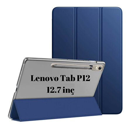Lenovo Tab P12 12.7inç TB370FU Kalem Bölmeli Kılıf PU Deri Smart Standlı Case