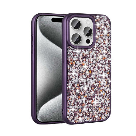 Apple iPhone 15 Pro Kılıf Parlak Taşlı Tasarım Stone Linea Kapak