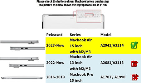 Apple Macbook Air 15inç M3 A3114 Kılıf Simli Ön Arka Kapak