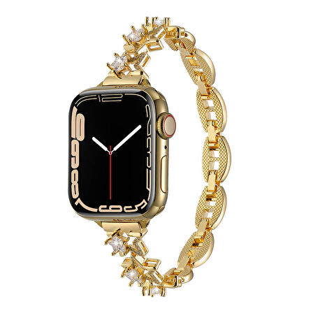 Apple Watch 38mm Kordon Metal Yıldız Taşlı Kolay Kısaltılabilen Band 104