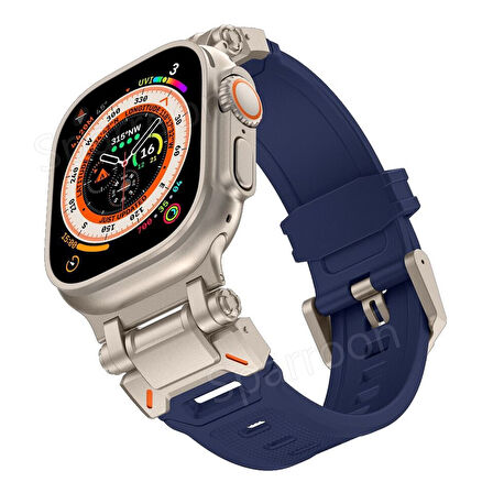Apple Watch 42/44/45/46/49mm Titanyum Metal Bağlantı Kitli Silikon Kordon 101