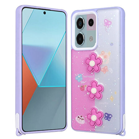 Xiaomi Redmi Note 13 Pro 5G Kılıf Kabartma Figürlü Parlayan Sıvılı Simli Cevze Kapak