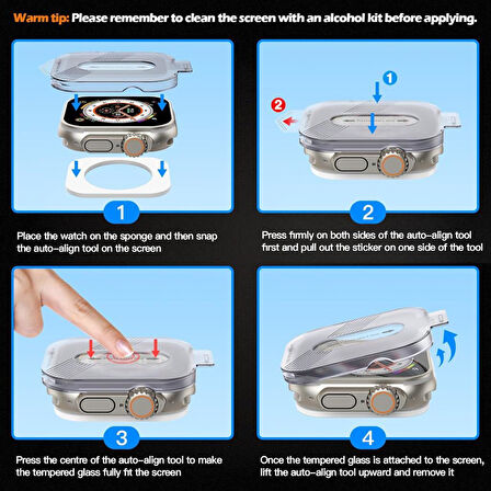 Apple Watch 8 9 Ultra 1/2 49mm High Glass Kolay Uygulama Aparatlı Cam Ekran Koruyucu