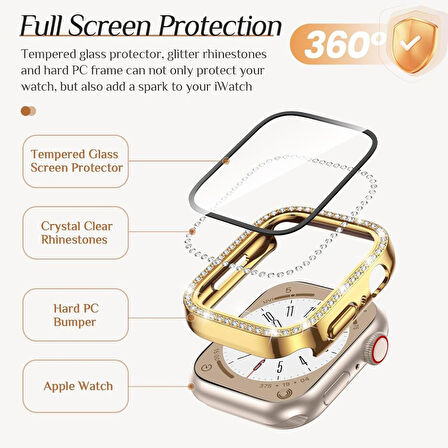 Apple Watch 38mm Ekran Koruyuculu Tek Sıra Kenar Taşlı Sert PC Kasa Koruyucu