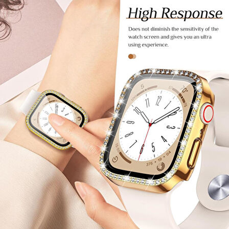 Apple Watch 7 8 9 41mm Ekran Koruyuculu Tek Sıra Kenar Taşlı Sert PC Kasa Koruyucu