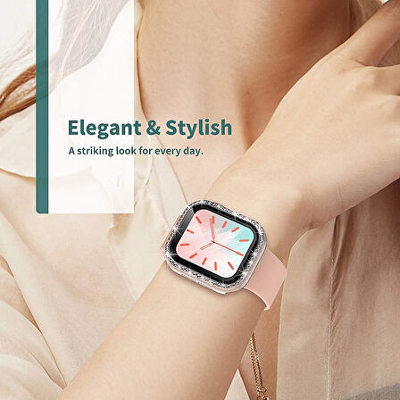 Apple Watch 44mm Ekran Koruyuculu Tek Sıra Kenar Taşlı Sert PC Kasa Koruyucu