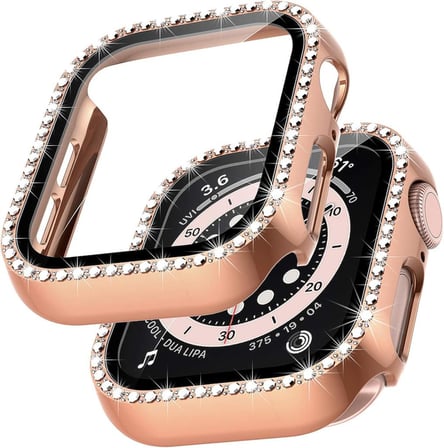 Apple Watch 7 8 9 45mm Ekran Koruyuculu Tek Sıra Kenar Taşlı Sert PC Kasa Koruyucu