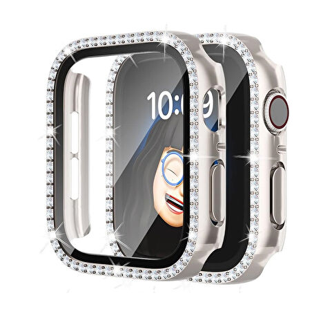 Apple Watch Ultra 1/2 49mm Ekran Koruyuculu Tek Sıra Kenar Taşlı Sert PC Kasa Koruyucu