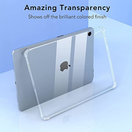 Apple iPad Air 11inç M2/M3 2025-2024 Kılıf Kalem Bölemli Standlı Darbelere Dayanıklı Şeffaf Kapak