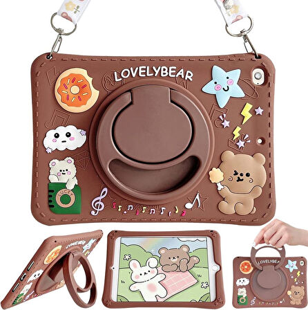 Apple iPad Air 11inç M2/M3 2025-2024 Kılıf Cute Dolls Standlı Eğlenceli 3D Karekterli Çocuk Kılıfı