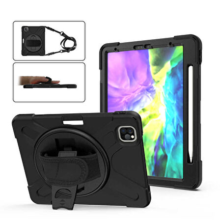 Apple iPad Air 13inç M2 2024 Kılıf Defender Askılı Zırhlı Tank Case A2898 A2899 A2900