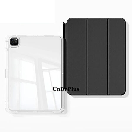 Apple iPad Pro 13inç M4 2024 Kılıf Kalem Bölmeli Akrilik Şeffaf Ayrılabilir Case A2925 A2926 A3007