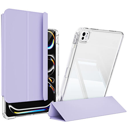 Apple iPad Pro 13inç M4 2024 Kılıf Kalem Bölmeli Akrilik Şeffaf Ayrılabilir Case A2925 A2926 A3007