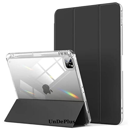 Apple iPad Pro 11 inç M4 2024 Kılıf Kalem Bölmeli Akrilik Şeffaf Ayrılabilir Case A2836 A2837 A3006