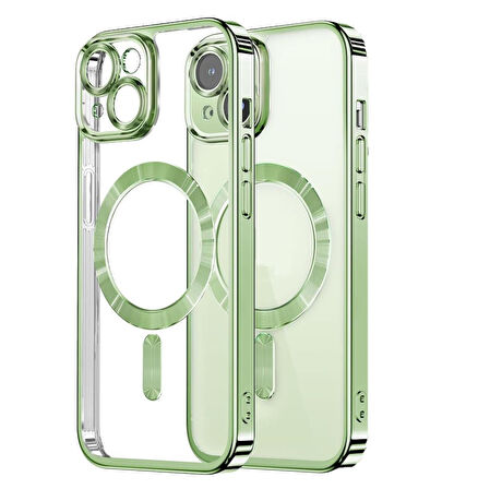 Apple iPhone 15 Plus Kılıf Magsafe Kamera Lensli Korumalı Şeffaf Silikon Kapak