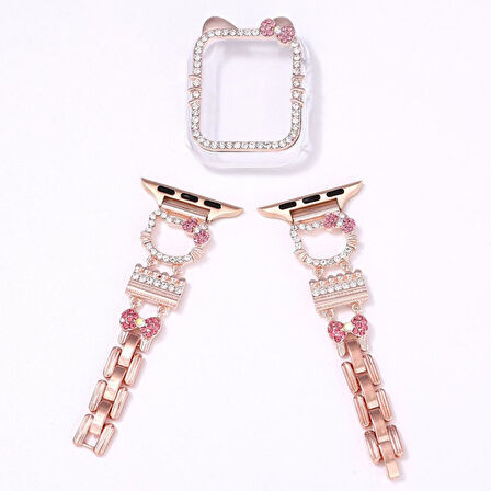 Apple Watch 7 8 9 41mm 3D Figürlü Taşlı Ekran Koruyuculu Sert PC Kasa Koruyucu