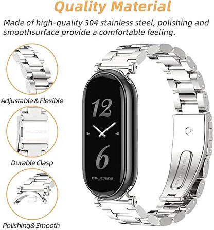 Xiaomi Mi Band 8 / Band 9 Kordon Klipsli Metal Kordon 04 +Kısaltma Aparatı