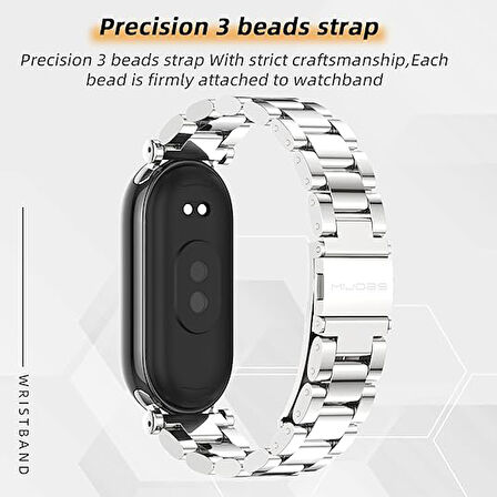 Xiaomi Mi Band 8 / Band 9 Kordon Klipsli Metal Kordon 04 +Kısaltma Aparatı