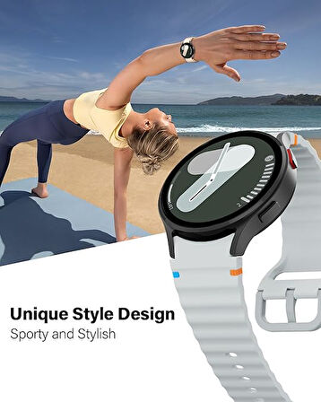 Samsung Galaxy Watch 4 5 6 7 FE 40 40 44 Classic 42 43 46 47 mm Kordon Dekoratif Örgü Çizgili Spor Silikon Kayış