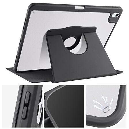Apple iPad Air 11inç M2/M3 2025-2024 Kılıf Termik Kalem Bölmeli Dönebilen Standlı Kılıf
