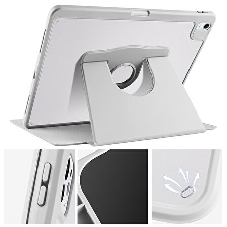Apple iPad Air 11inç M2/M3 2025-2024 Kılıf Termik Kalem Bölmeli Dönebilen Standlı Kılıf