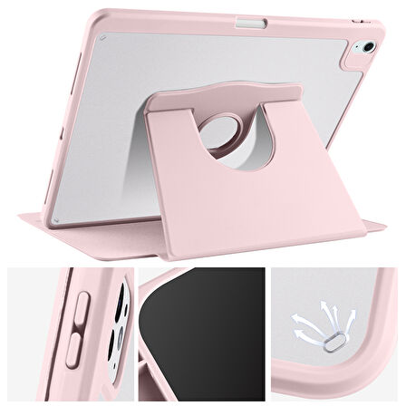 Apple iPad Air 11inç M2/M3 2025-2024 Kılıf Termik Kalem Bölmeli Dönebilen Standlı Kılıf