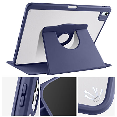 Apple iPad Air 11inç M2/M3 2025-2024 Kılıf Termik Kalem Bölmeli Dönebilen Standlı Kılıf