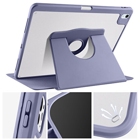 Apple iPad Air 11inç M2/M3 2025-2024 Kılıf Termik Kalem Bölmeli Dönebilen Standlı Kılıf