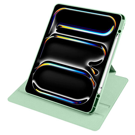 Apple iPad Pro 13inç M4 2024 Kılıf Termik Kalem Bölmeli Dönebilen Standlı Kılıf A2925 A2926 A3007