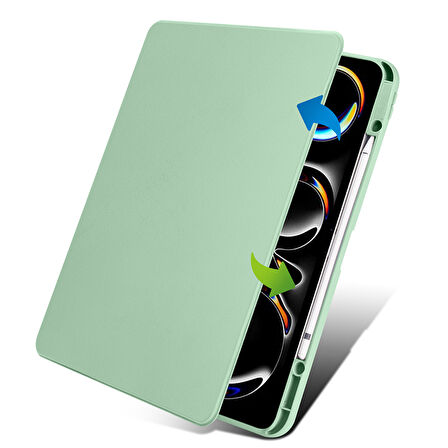 Apple iPad Pro 13inç M4 2024 Kılıf Termik Kalem Bölmeli Dönebilen Standlı Kılıf A2925 A2926 A3007