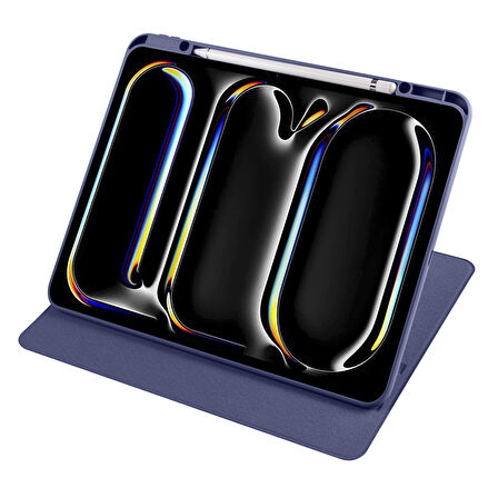 Apple iPad Pro 13inç M4 2024 Kılıf Termik Kalem Bölmeli Dönebilen Standlı Kılıf A2925 A2926 A3007