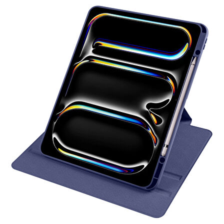 Apple iPad Pro 13inç M4 2024 Kılıf Termik Kalem Bölmeli Dönebilen Standlı Kılıf A2925 A2926 A3007