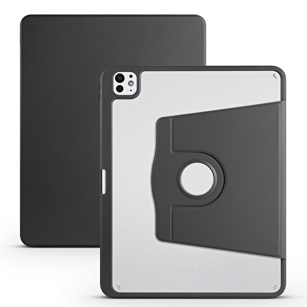 Apple iPad Pro 13inç M4 2024 Kılıf Termik Kalem Bölmeli Dönebilen Standlı Kılıf A2925 A2926 A3007