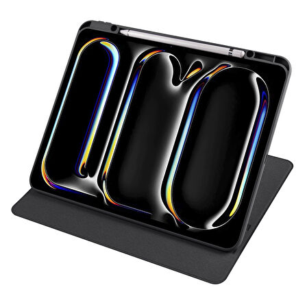 Apple iPad Pro 13inç M4 2024 Kılıf Termik Kalem Bölmeli Dönebilen Standlı Kılıf A2925 A2926 A3007