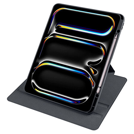 Apple iPad Pro 13inç M4 2024 Kılıf Termik Kalem Bölmeli Dönebilen Standlı Kılıf A2925 A2926 A3007