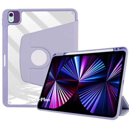 Apple iPad Air 11inç M2/M3 2025-2024 Kılıf Termik Kalem Bölmeli Dönebilen Standlı Kılıf