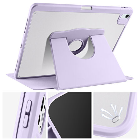 Apple iPad Air 11inç M2/M3 2025-2024 Kılıf Termik Kalem Bölmeli Dönebilen Standlı Kılıf