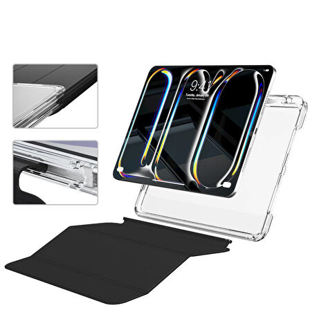 Apple iPad Pro 13inç M4 2024 Kılıf Kalem Bölmeli Akrilik Şeffaf Ayrılabilir Case A2925 A2926 A3007