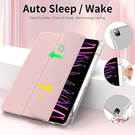 Apple iPad Air 13inç M2 Kılıf Kalem Bölmeli Akrilik Şeffaf Ayrılabilir Case A2898 A2899 A2900