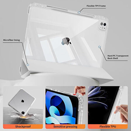 Apple iPad Air 11inç M2/M3 Air 4/5.Nesil 10.9 Kılıf Kalem Bölmeli Akrilik Şeffaf Ayrılabilir Case 2025-2024